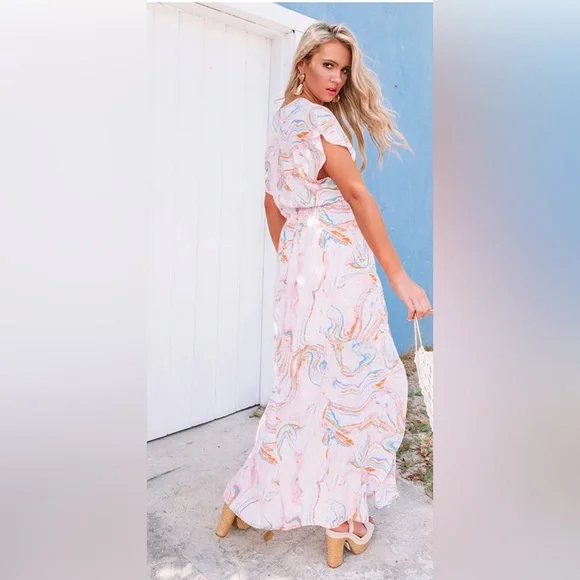 Buddy Love Light Pink Marble Private Yacht Maxi Dress NWT Sz L - Picture 2 of 13